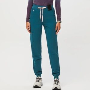 FIGS Teal Joggers with Pink Drawstring